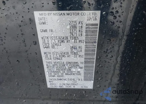 2017 Infiniti Qx60 from USA, damaged, VIN 5N1DL0MM7HC506291